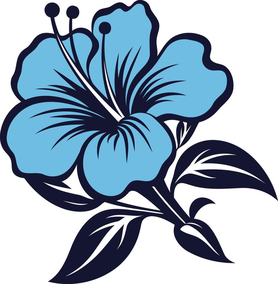 A vibrant blue hibiscus flower with dark green leaves vector