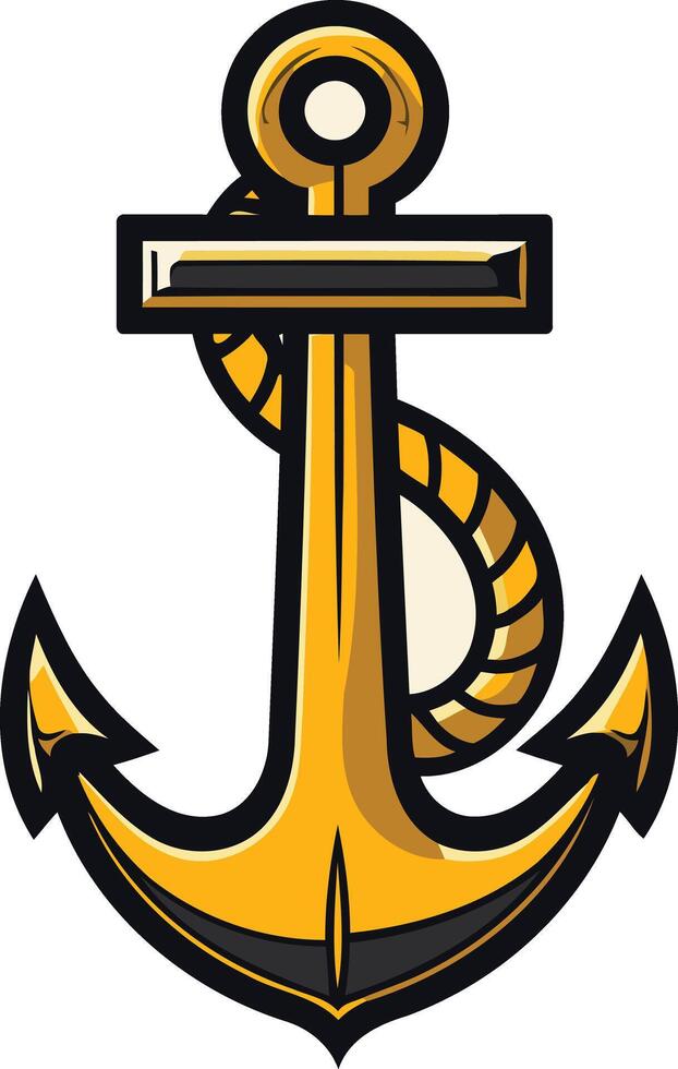 A classic, stylized golden anchor with rope vector
