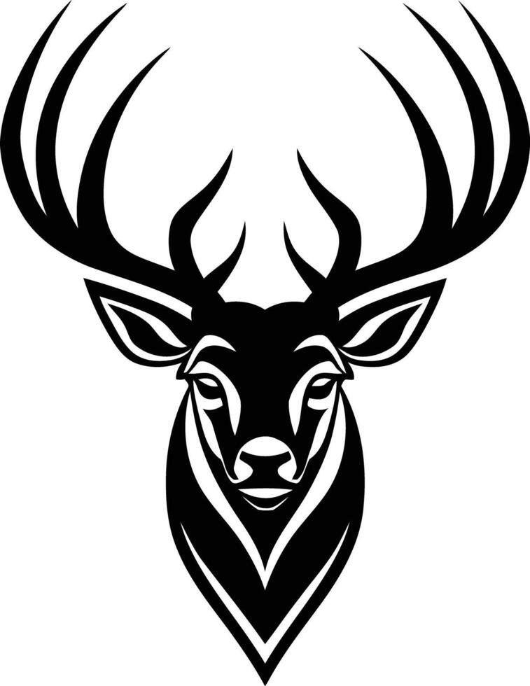 Bold black and white illustration of a stag's head, perfect for branding, logos, and t shirts vector