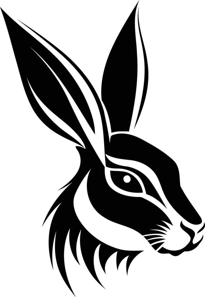 Black and white stylized tattoo design of a rabbit head vector