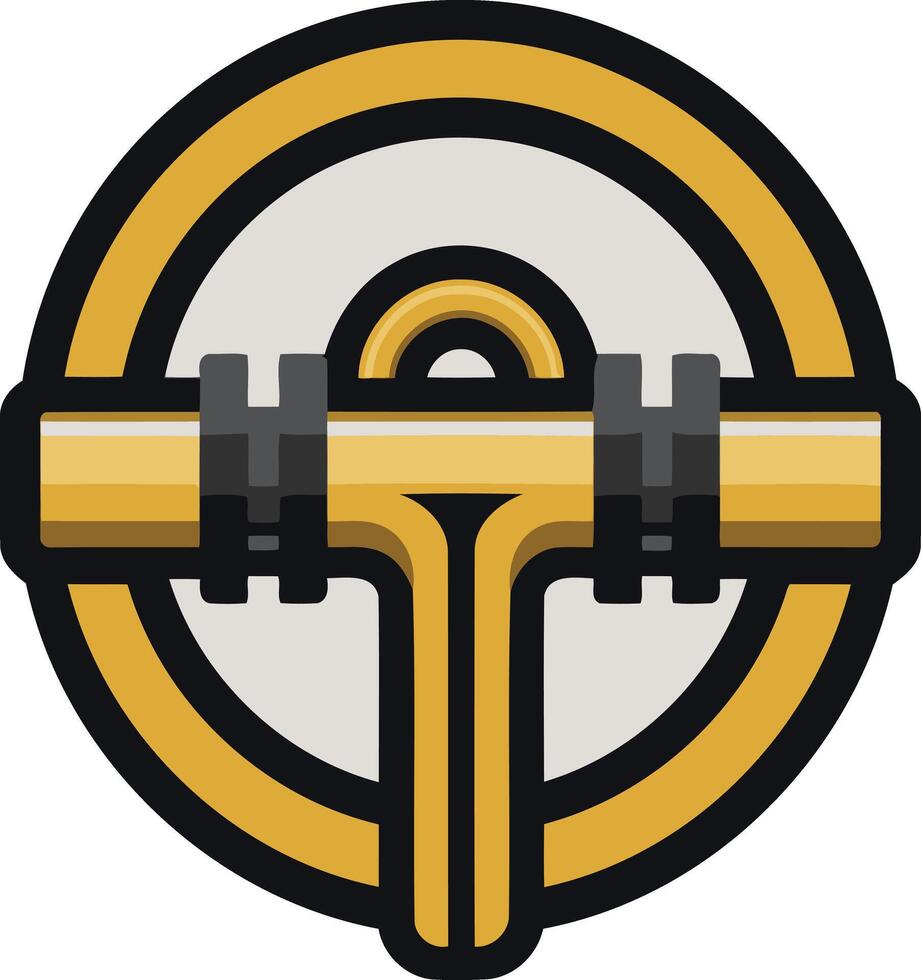 A stylized logo design featuring a gold pipe with a circular outline, perfect for industrial, mechanical, or construction-related businesses vector