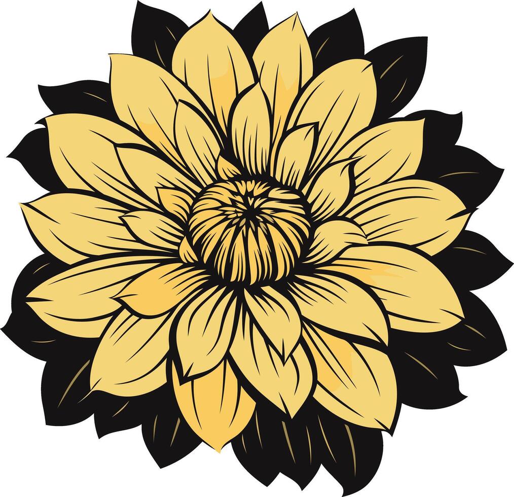 A beautiful, stylized illustration of a yellow flower with black outlines vector