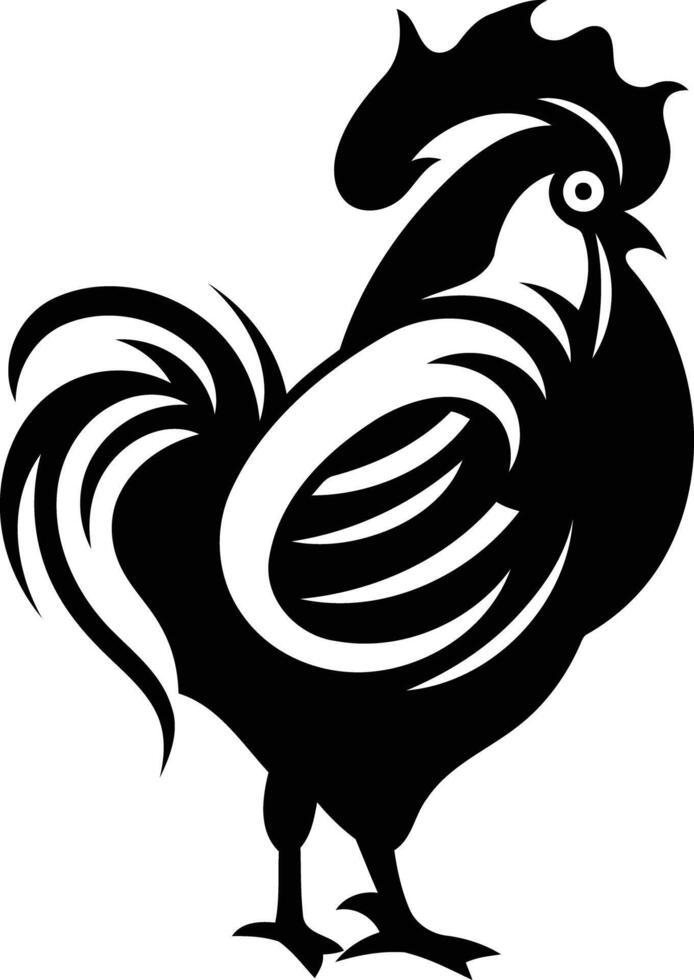 A bold black and white silhouette of a rooster, perfect for tattoos, branding, or design projects vector