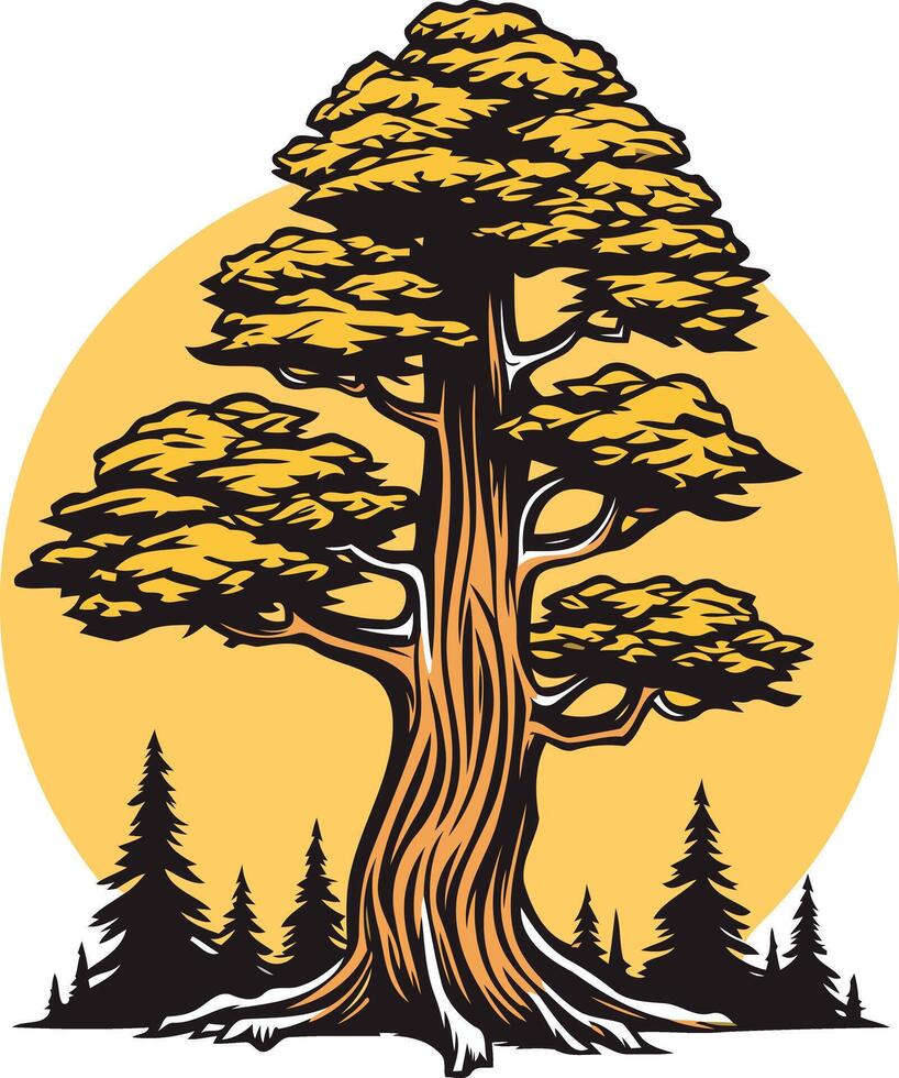 Majestic Redwood Tree at Sunset vector