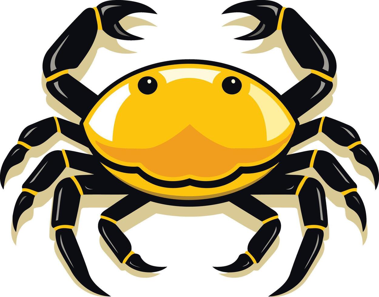 A cheerful cartoon crab with a yellow shell and black legs, perfect for branding, websites, and social media vector