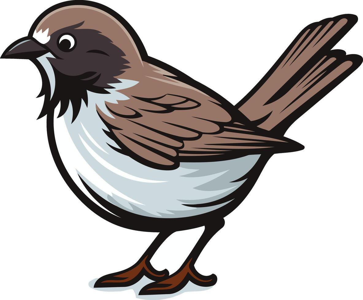 A Cartoon Sparrow with Brown and White Feathers vector