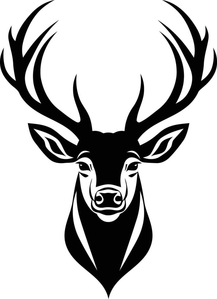 A powerful and striking black and white illustration of a deer head with majestic antlers vector