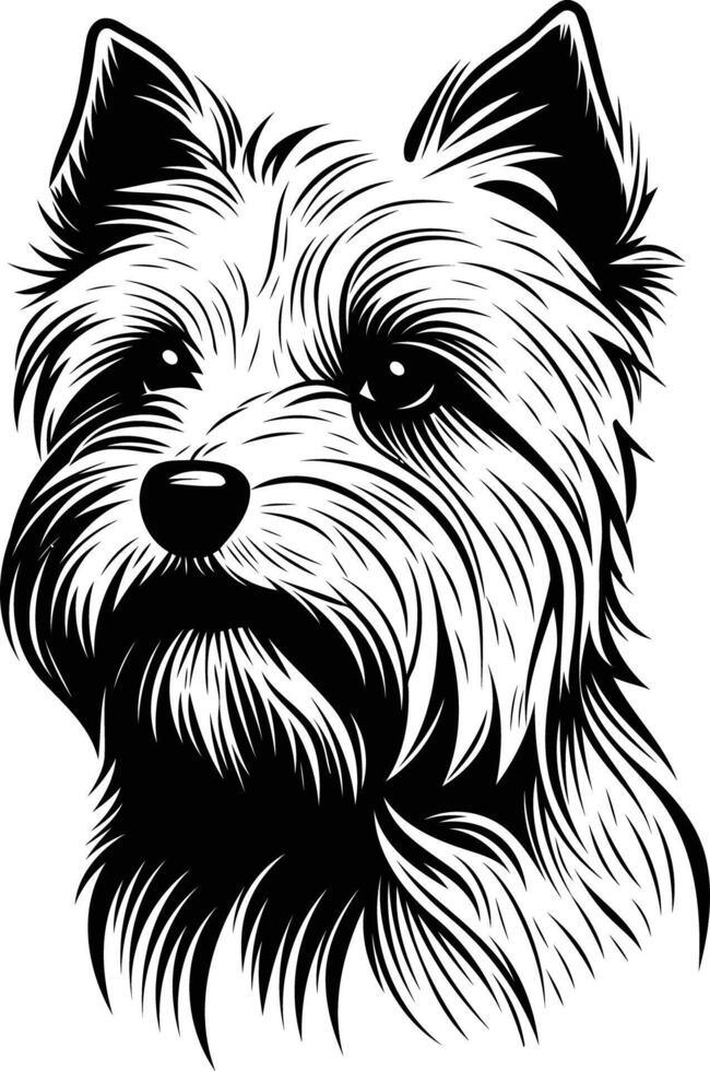 A striking black and white illustration of a yorkshire terrier, perfect for pet-related projects vector
