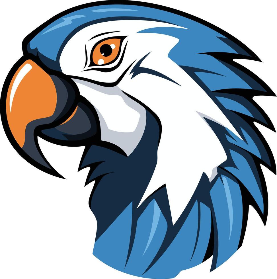 A powerful and dynamic logo featuring a stylized parrot head in blue and white vector
