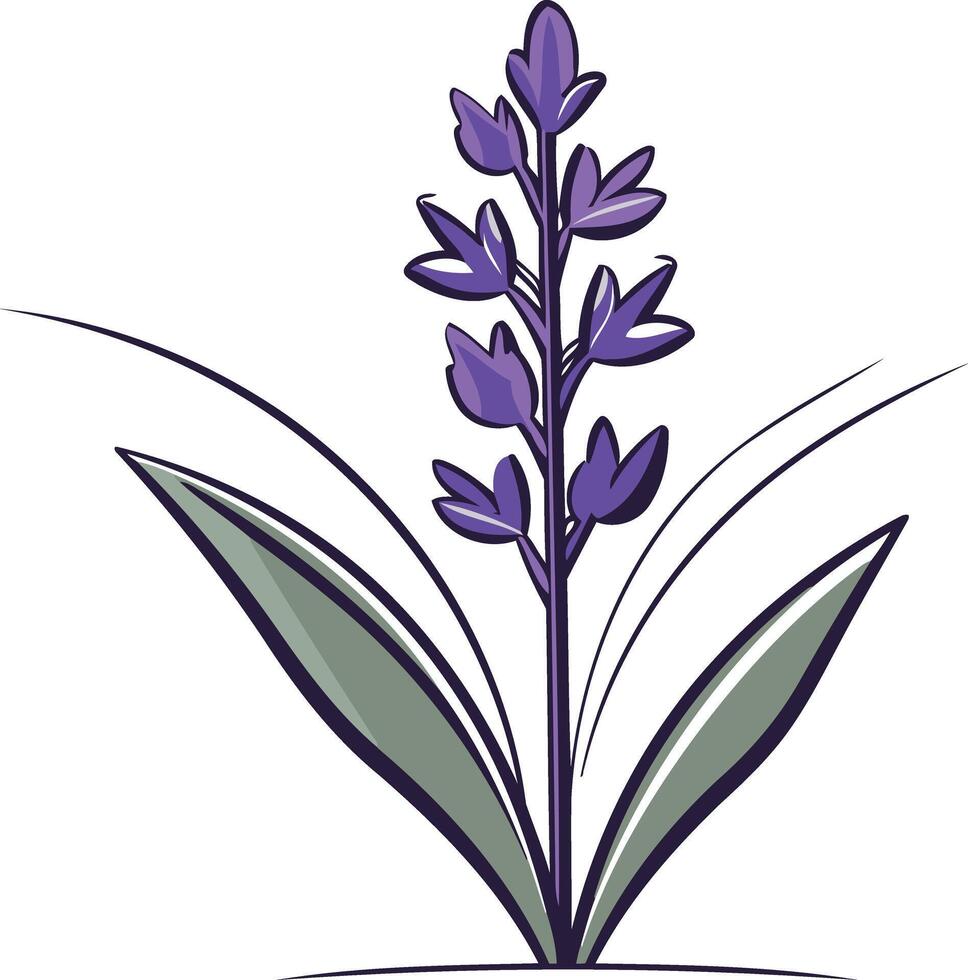 A simple and elegant illustration of a purple flower with green leaves vector
