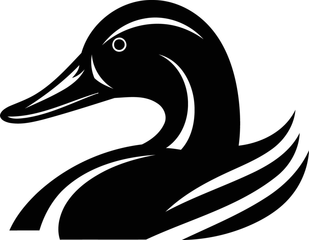 A bold, black and white illustration of a duck's head, perfect for use as a logo or design element vector