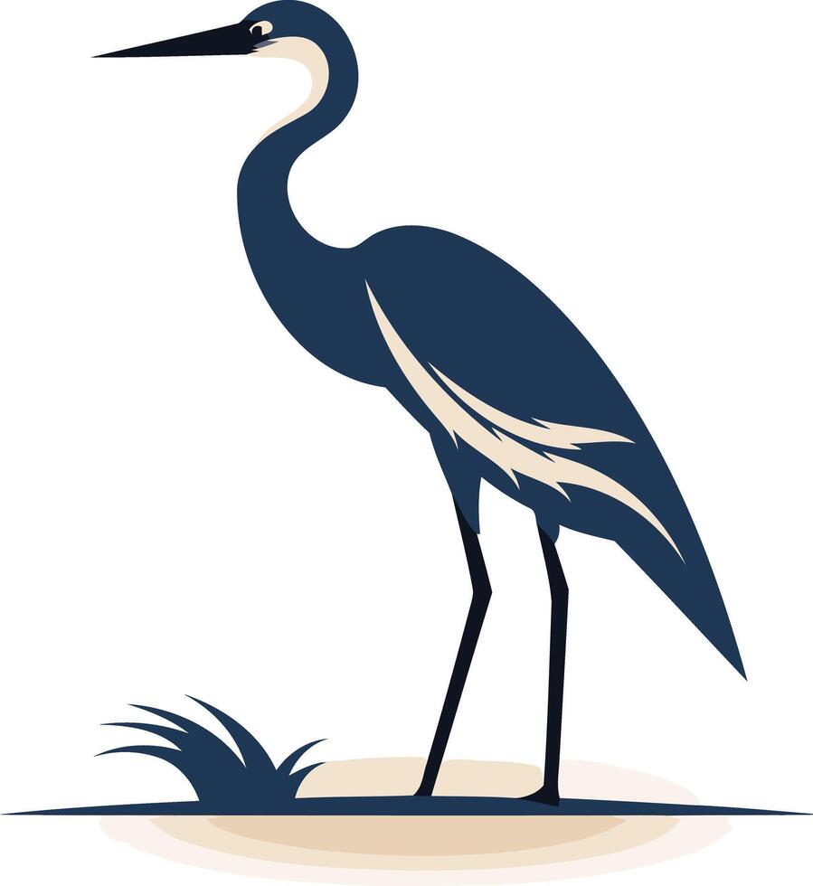 Blue Heron Standing in Grass vector