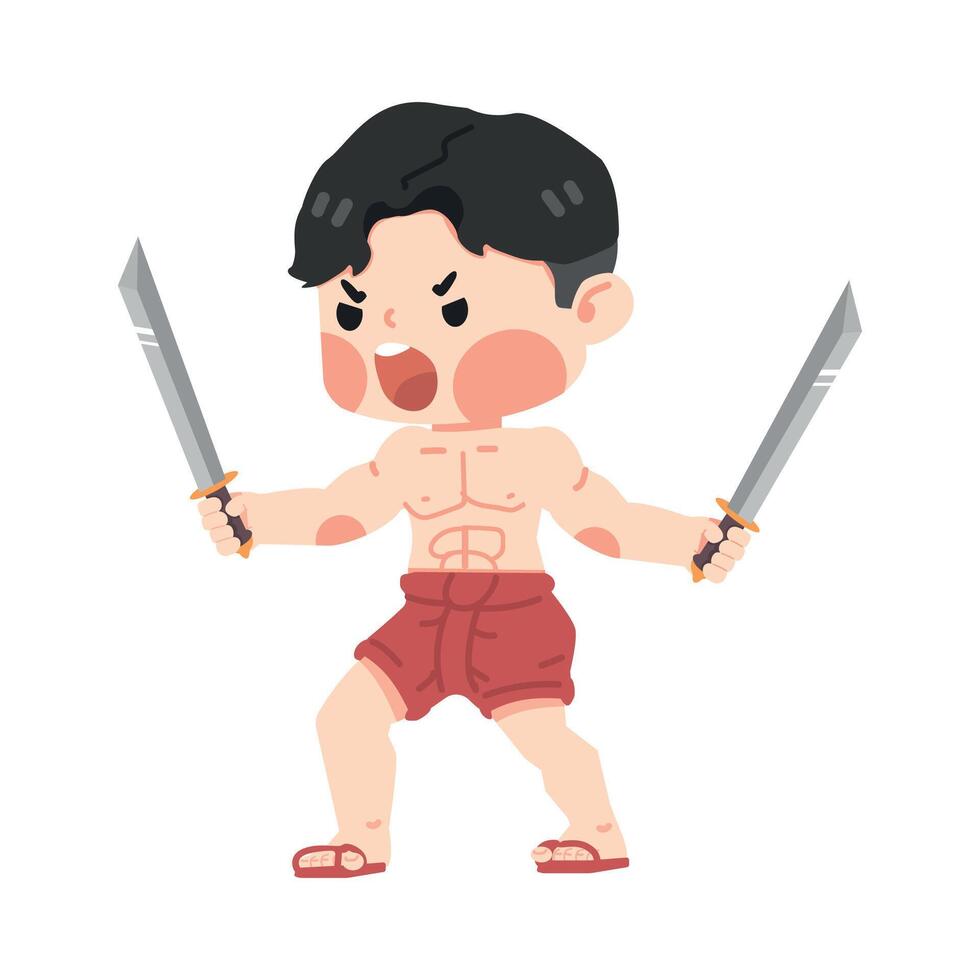 Thailand warrior man fighting with weapon vector