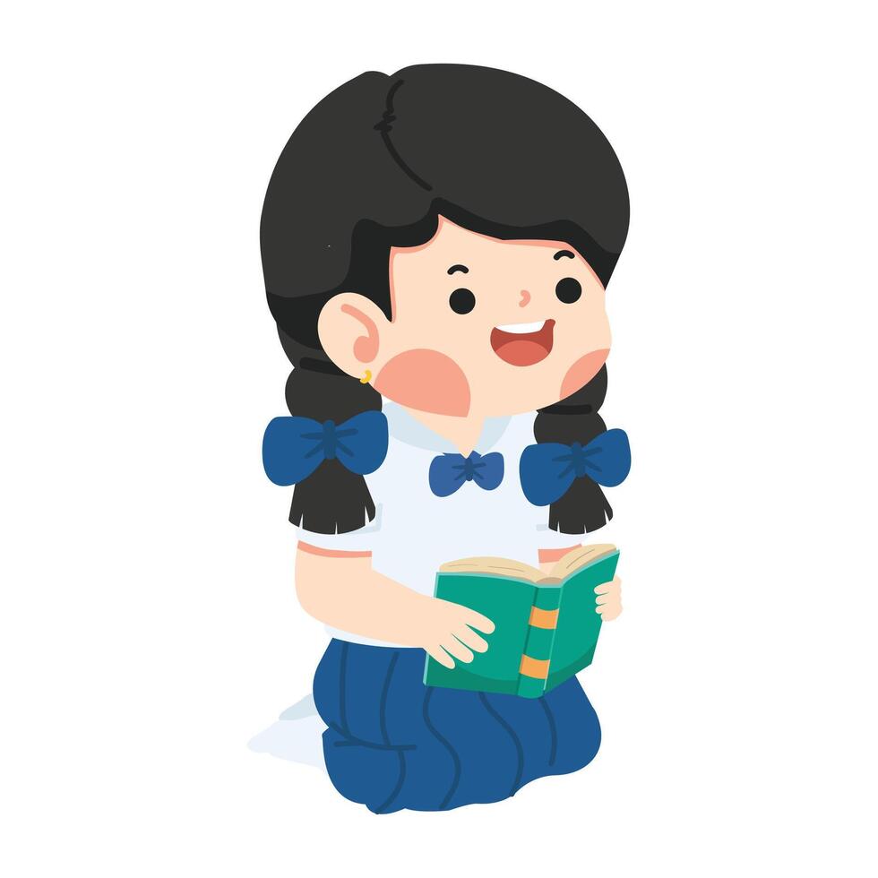 Kid girl reading a book on the Floor vector