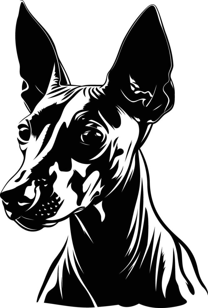 A striking black and white illustration of a dog's head, with a bold, graphic style vector