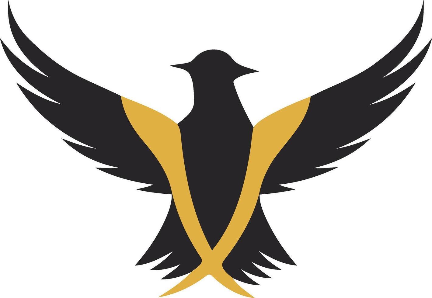 A bold and powerful logo design featuring a black silhouette of a bird with outstretched wings and a golden v shape vector