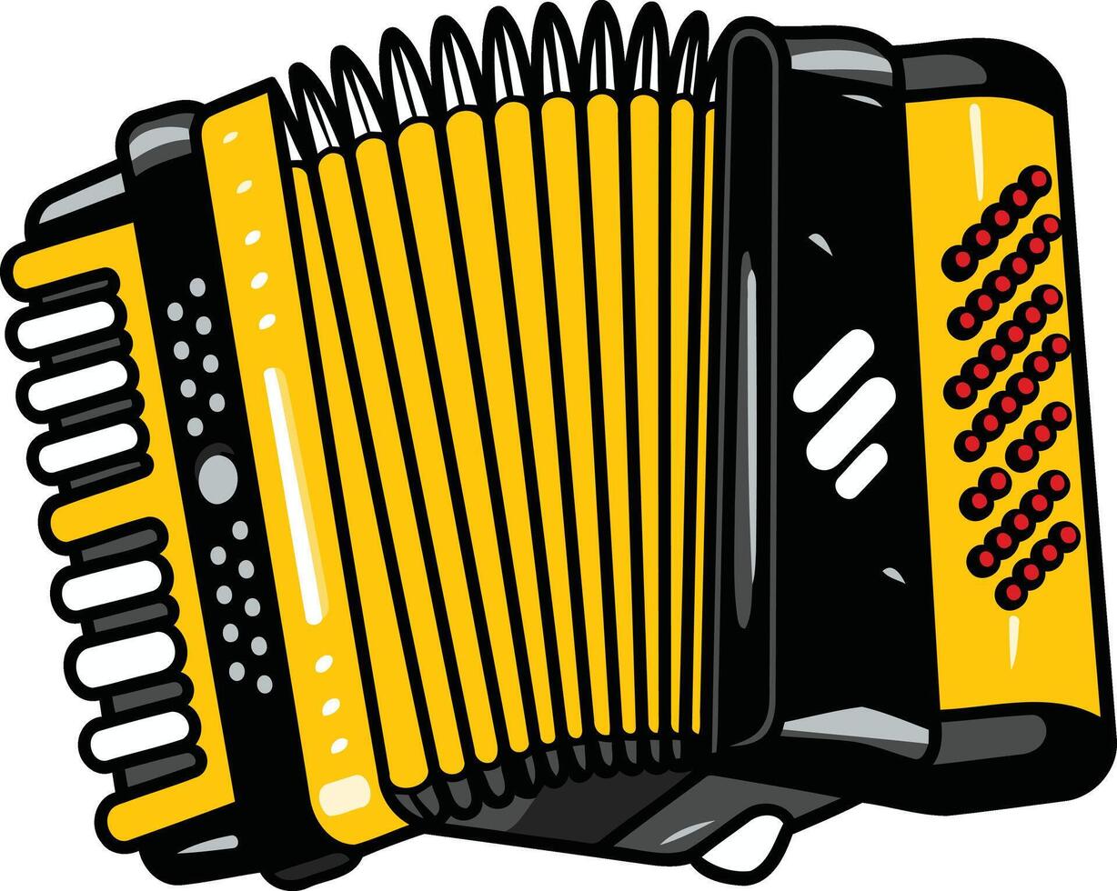 A cheerful yellow accordion with black and red detailing, ready to bring the music perfect for illustrating musical concepts, events, and themes vector