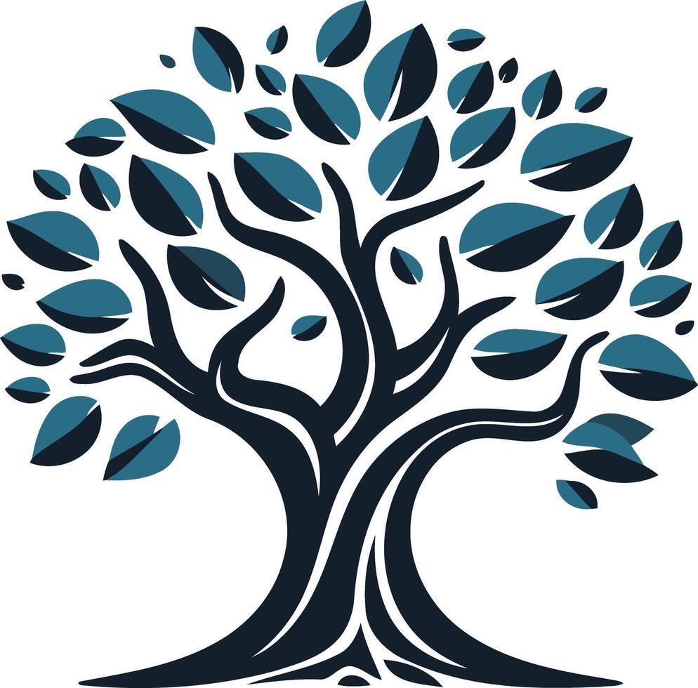 Stylized Tree with Teal Leaves vector