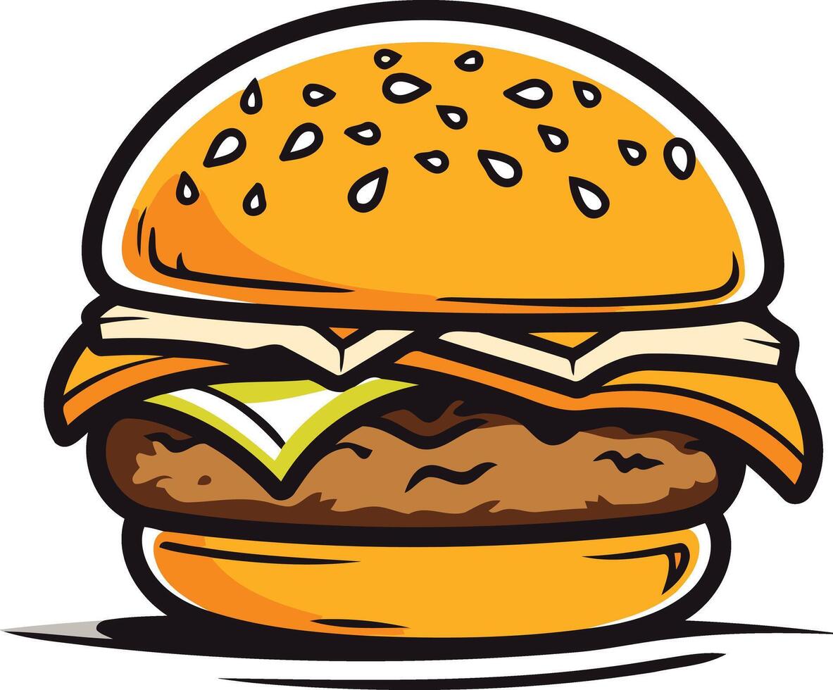 A cartoon illustration of a delicious-looking cheeseburger, perfect for menus, food blogs, and social media posts vector