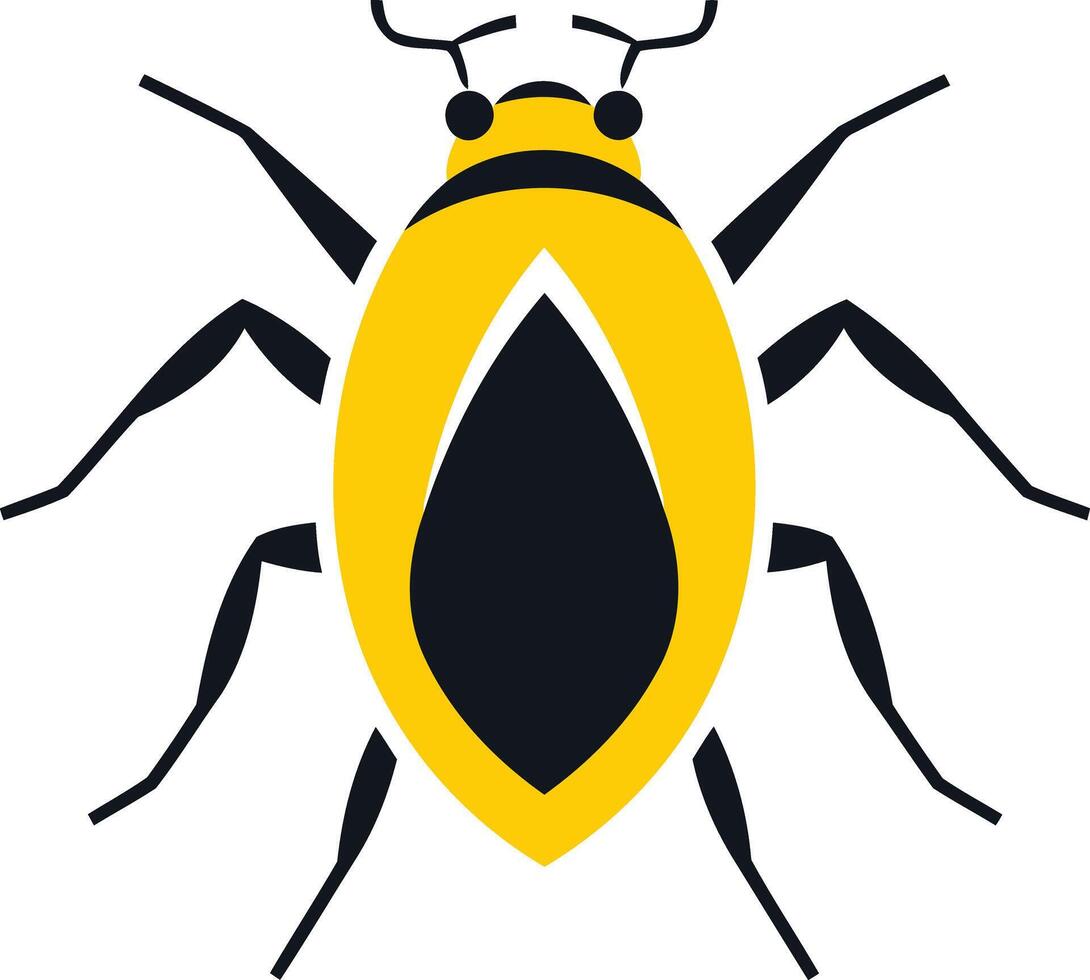 A simple, bold illustration of a yellow and black bug, perfect for pest control, nature, and insect-themed designs vector