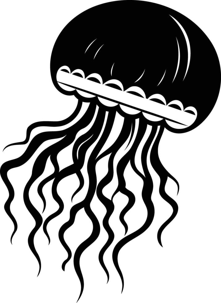 A simple, elegant black and white illustration of a jellyfish vector