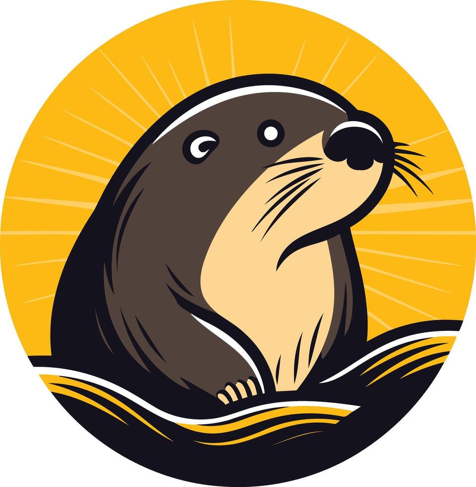 Otter in the Water with Sun Rays vector
