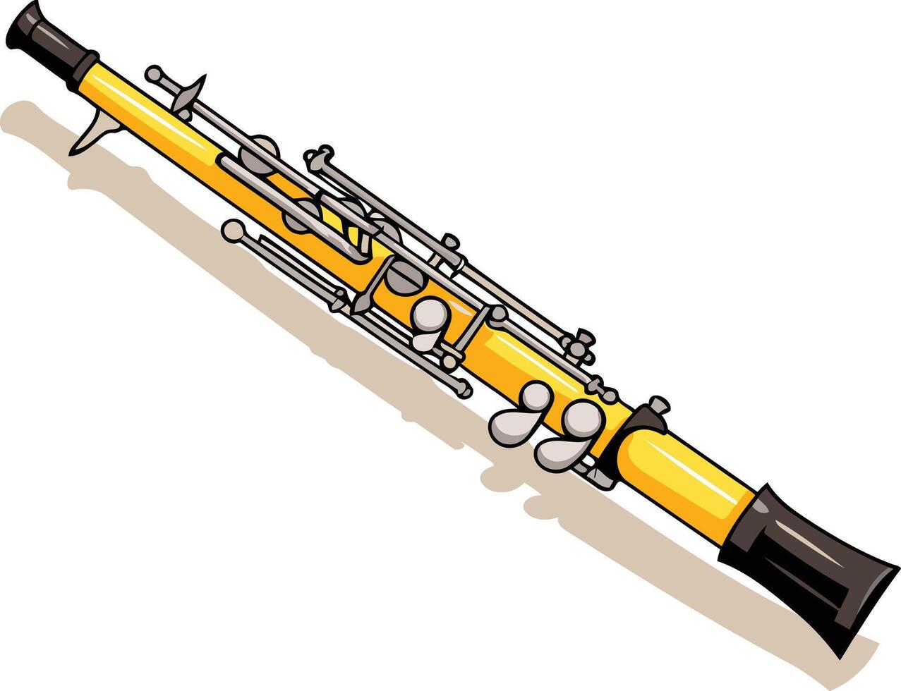 A vibrant yellow oboe with intricate details, perfect for illustrating music education materials, websites, or articles about classical music vector