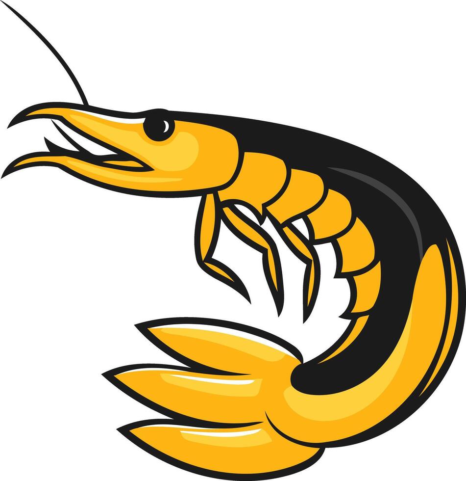 A vibrant, cartoon-style shrimp illustration perfect for branding, logos, and seafood-themed designs vector