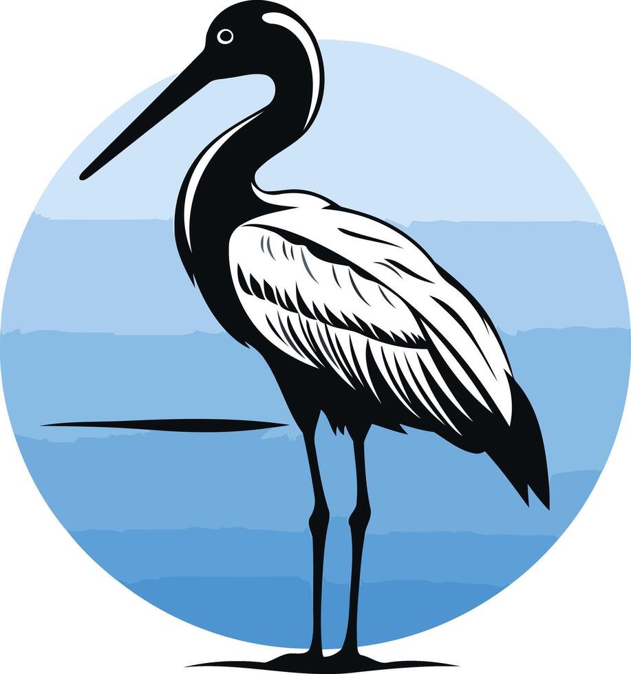 A black and white illustration of a heron standing in water, perfect for nature-themed logos, branding, or wildlife conservation projects vector