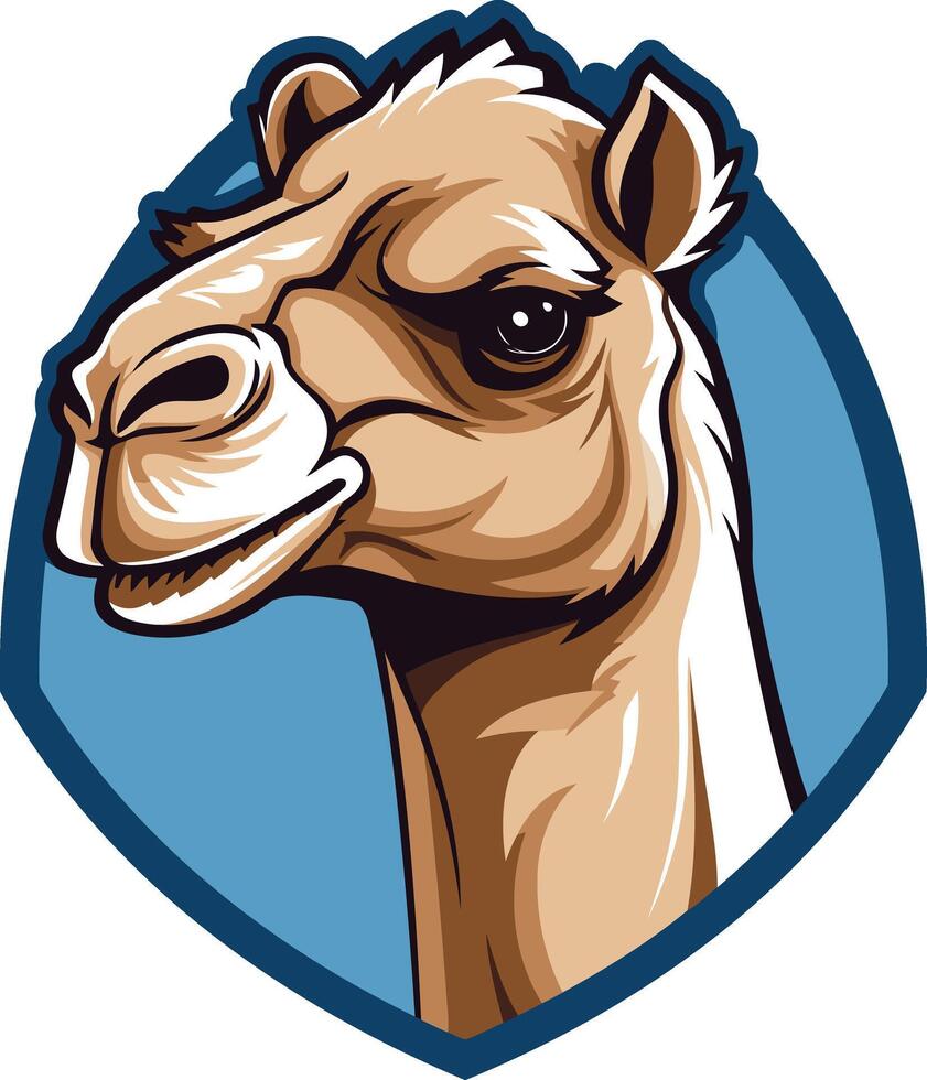 A detailed illustration of a camel's head in a circular frame vector