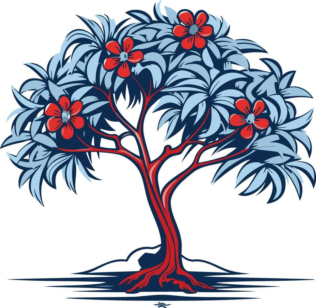 Stylized Tree with Red Flowers vector