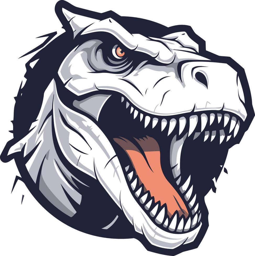 Powerful t-rex head illustration bursting through a circular background vector