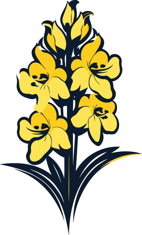 Yellow Flowers with Dark Blue Stems vector