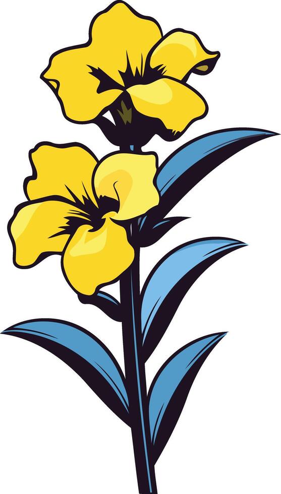 Yellow Flower with Blue Leaves Illustration vector