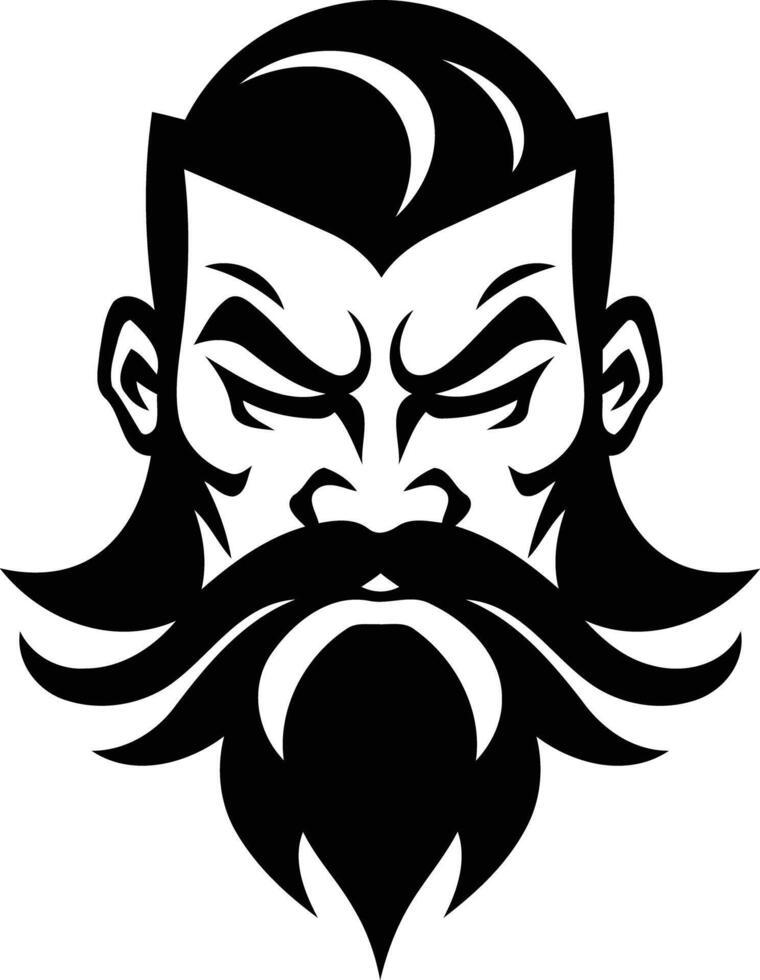Powerful black and white illustration of a man's face with a beard and mustache vector