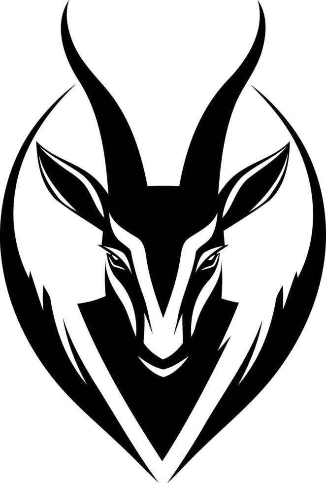 A bold and striking black and white logo featuring the head of a gazelle or antelope vector