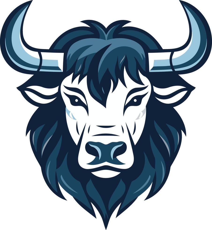 Powerful and striking bull head logo design with blue and white color scheme vector