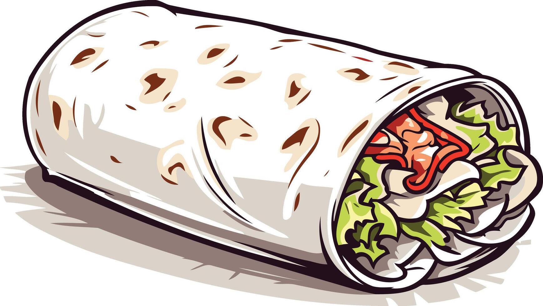 A delicious and inviting cartoon illustration of a burrito, perfect for food-related projects, menus, and social media vector