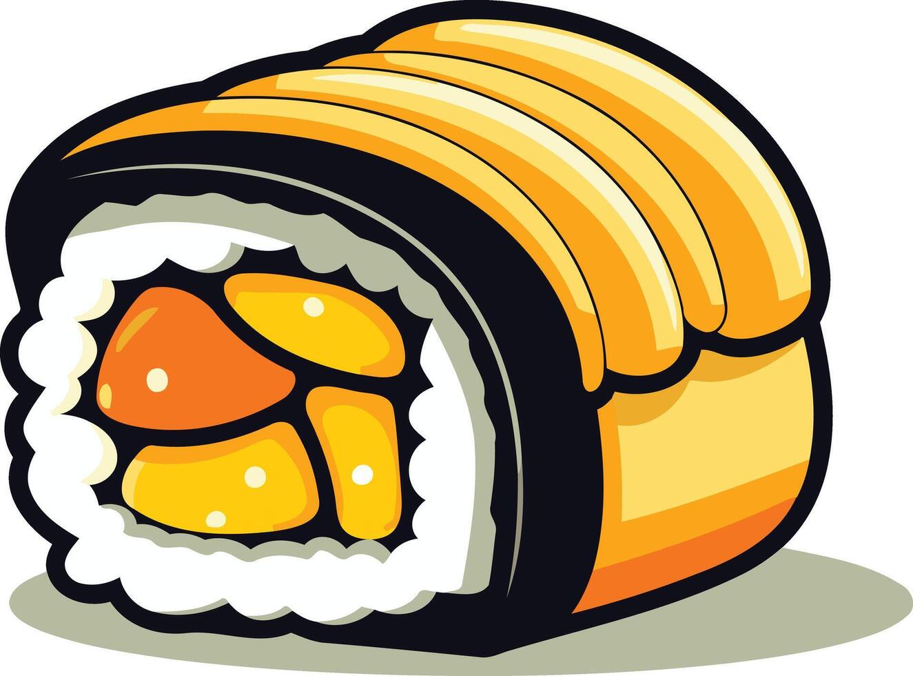 A cartoon illustration of a delicious sushi roll, perfect for menus, packaging, and branding for restaurants, food bloggers, and sushi enthusiasts vector