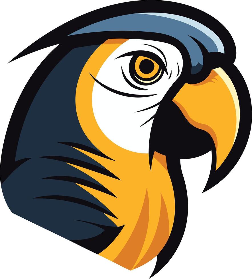 A bold and vibrant illustration of a parrot's head, perfect for branding, logos, and mascot designs vector