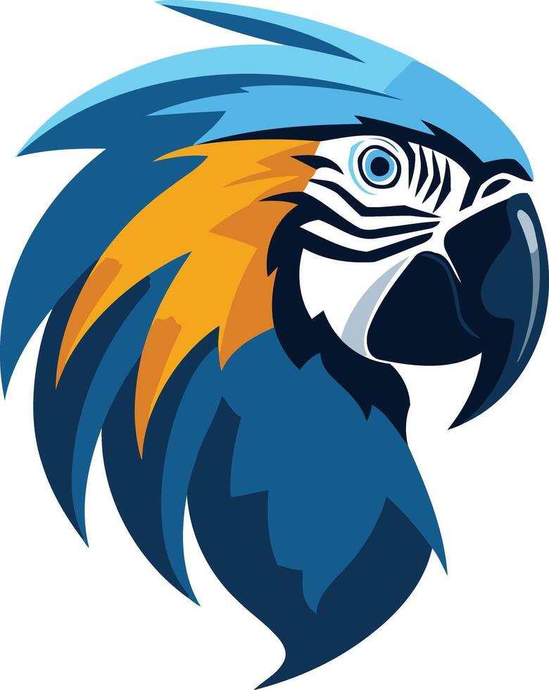 A bold and colorful illustration of a blue and yellow macaw head, perfect for branding, logos, and designs requiring a touch of tropical flair vector