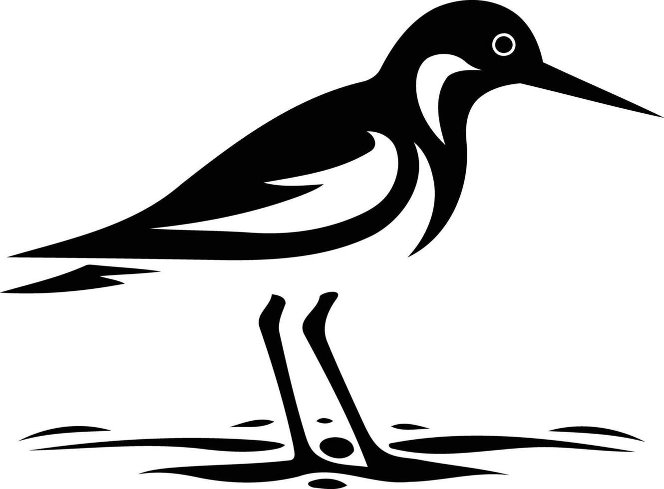 A stylized black and white illustration of a sandpiper standing on the shore vector