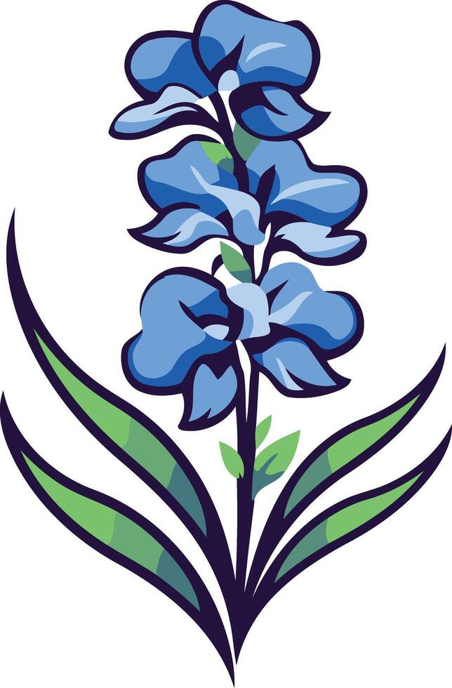 Blue Flower with Green Leaves Illustration vector