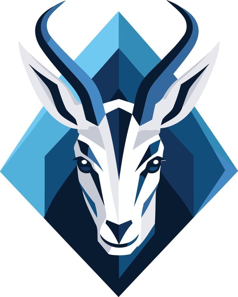 Modern, geometric antelope logo design in blue and white vector