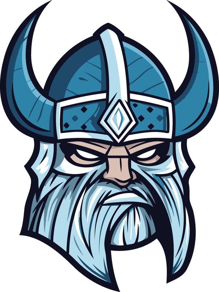 A fierce viking warrior with a horned helmet and a long white beard, perfect for branding or design projects requiring a strong and intimidating presence vector