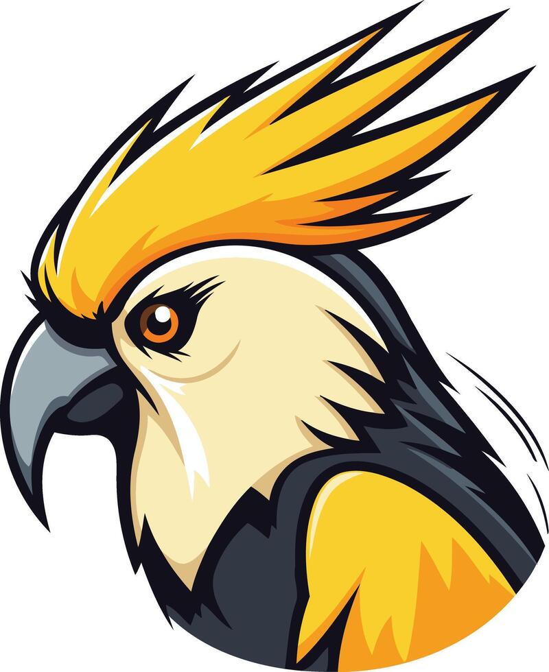 A bold, cartoon-style illustration of a yellow-crested cockatoo, perfect for branding or mascot design vector