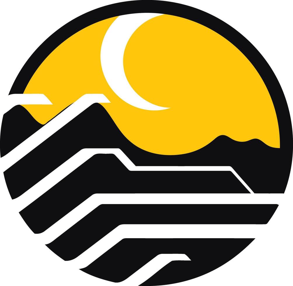 Abstract Logo with Crescent Moon and Mountains vector
