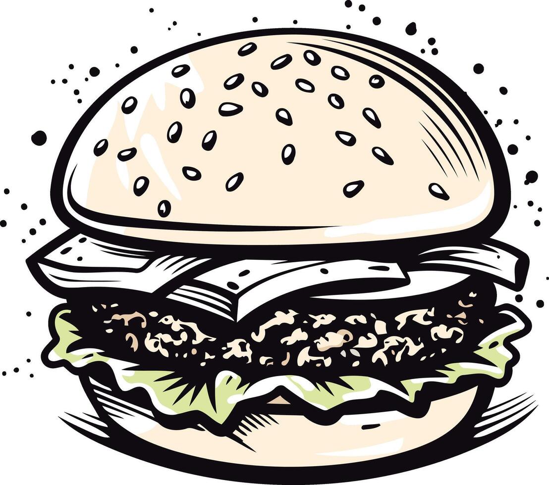 Delicious Burger with Sesame Seed Bun vector