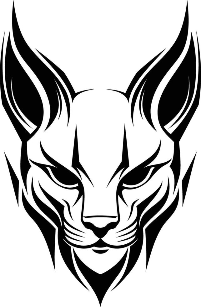 Black and white tribal style illustration of a cat's face, perfect for tattoo design, logo creation, and graphic design projects vector