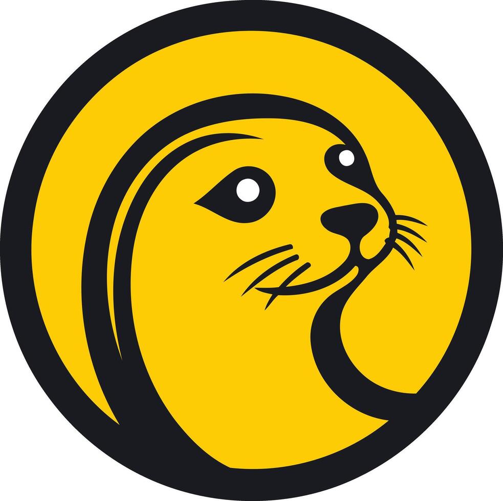 A minimalist and modern logo featuring a stylized seal head in a yellow circle with a black outline vector